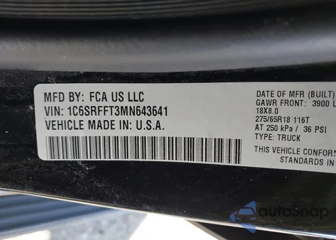 2021 Ram 1500 Big Horn 4X4 5'7 Box from USA, damaged, VIN 1C6SRFFT3MN64364